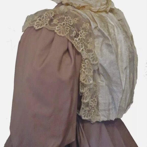 Lovely Lace Lavished Taupe Twill Victorian Museum Dress - Wearable - Picture 2 of 12